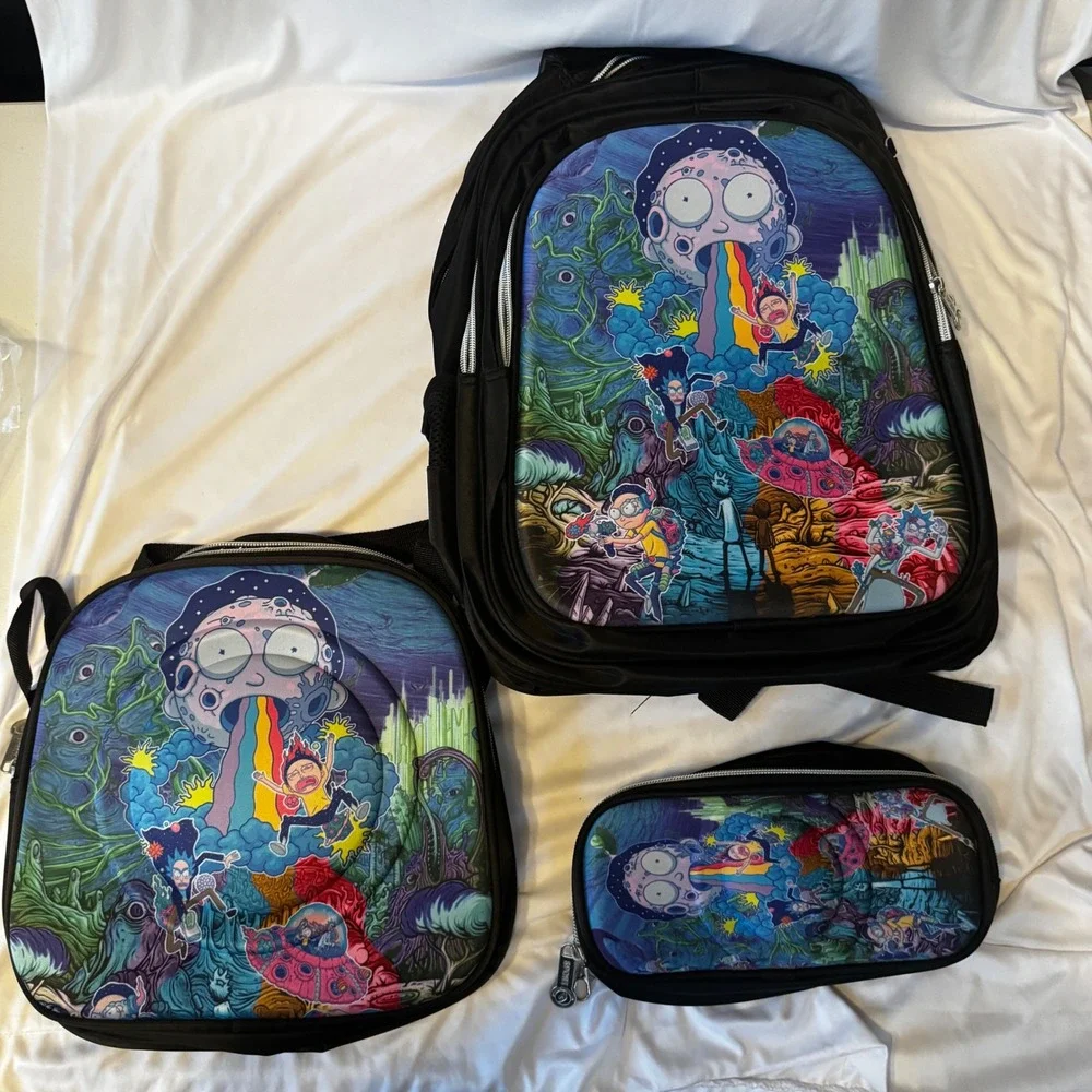 Rick and Morty Backpack Lunchbox Pencil Case 3 Piece School Set new‎ 17